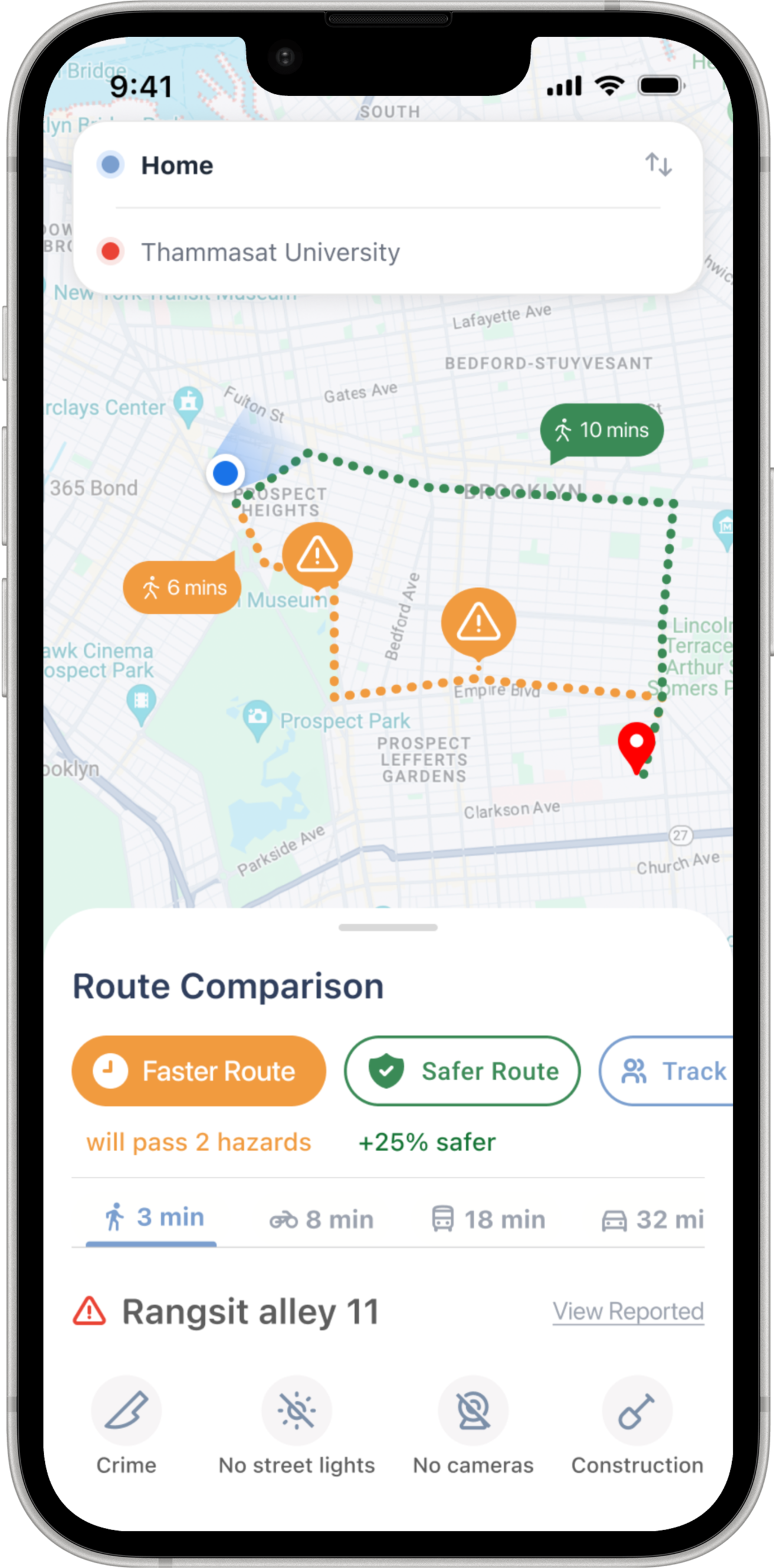 Route Comparison screen